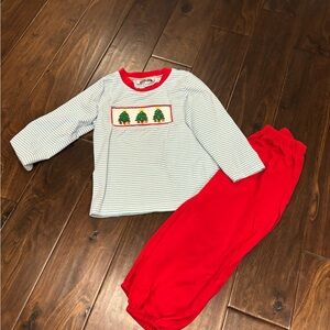 Christmas tree smocked shirt and pants set